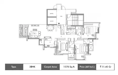 3 BHK 1578 SqFt