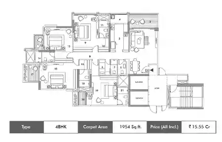 4 BHK 1954 SqFt